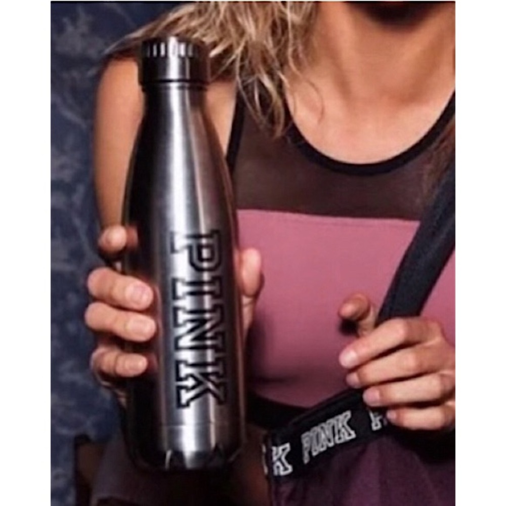 🆕🔥PINK BY VS SUPER CUTE METAL TIN TUMBLER SILVER&BLACK (PINK)ON THE TUMBLER!! - Picture 3 of 13